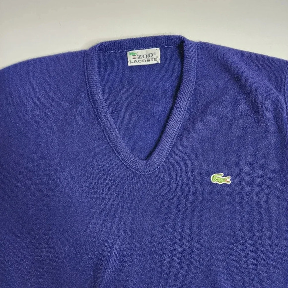 Vintage IZOD Lacoste Orlon Acrylic V Neck Pullover Sweater Men's Navy Large - Picture 7 of 8
